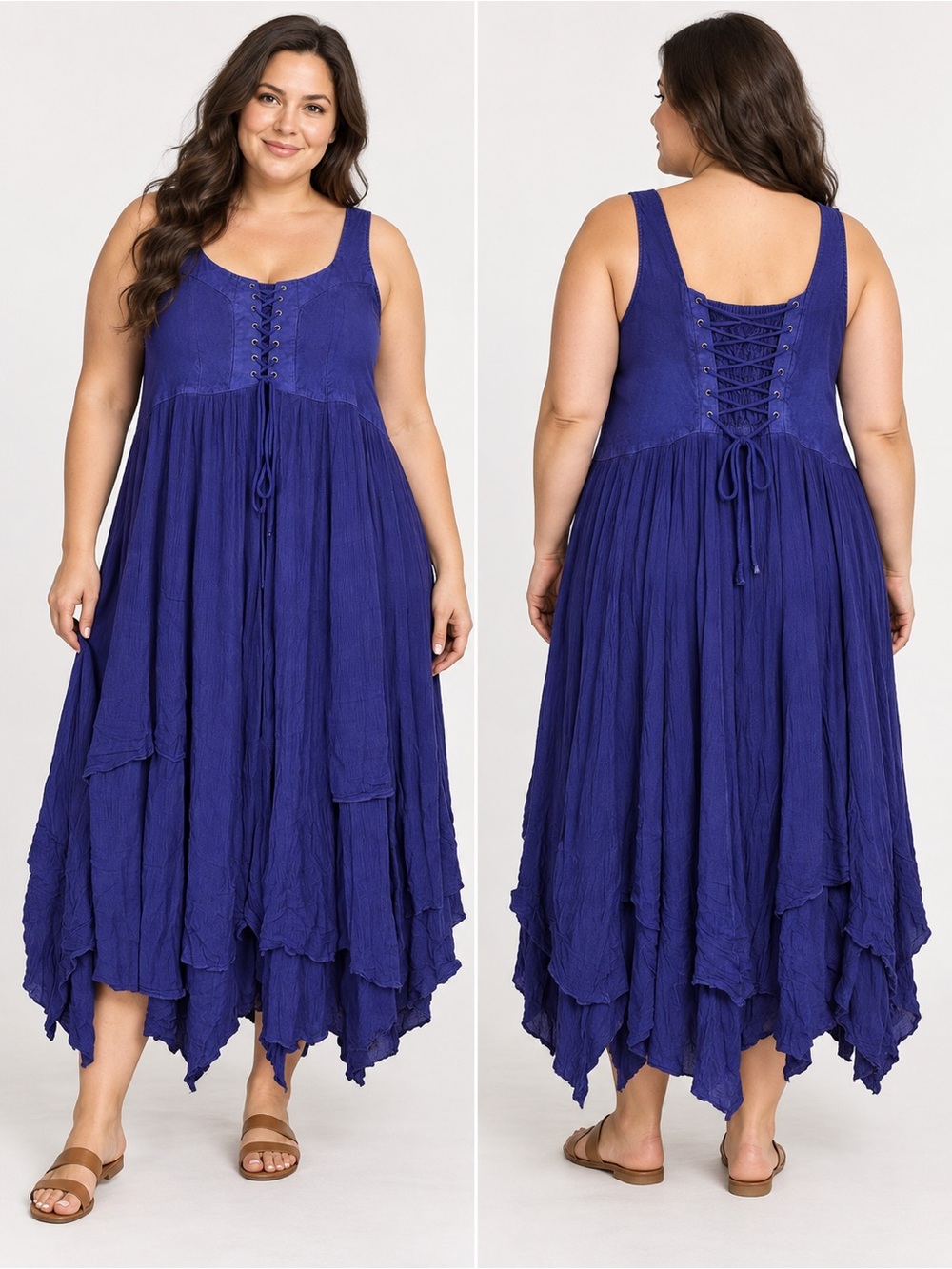Sleeveless Lace-Up High-Low Dress in Royal Blue